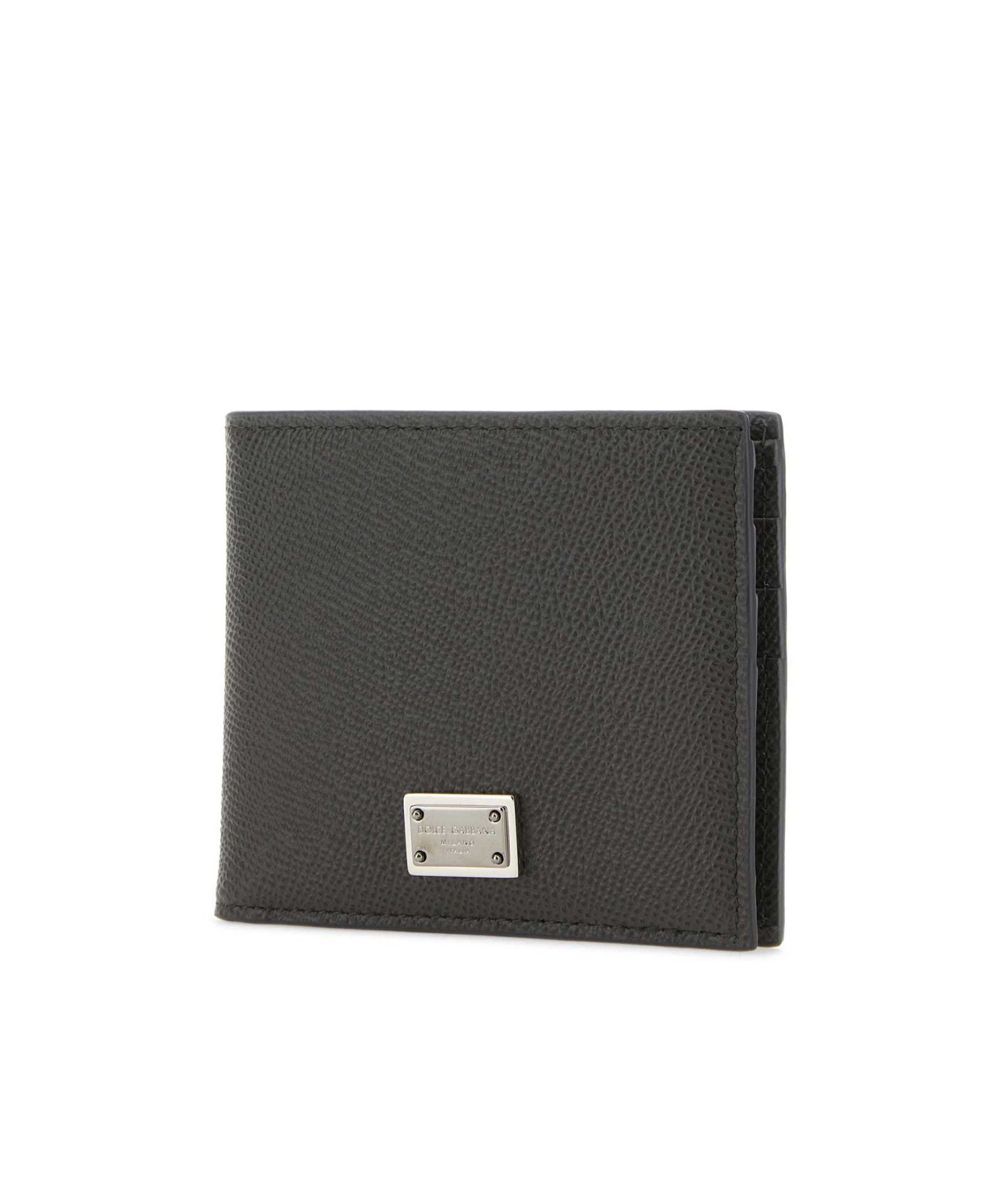 Dolce & Gabbana Logo Plate Leather Bi-fold Wallet In Black
