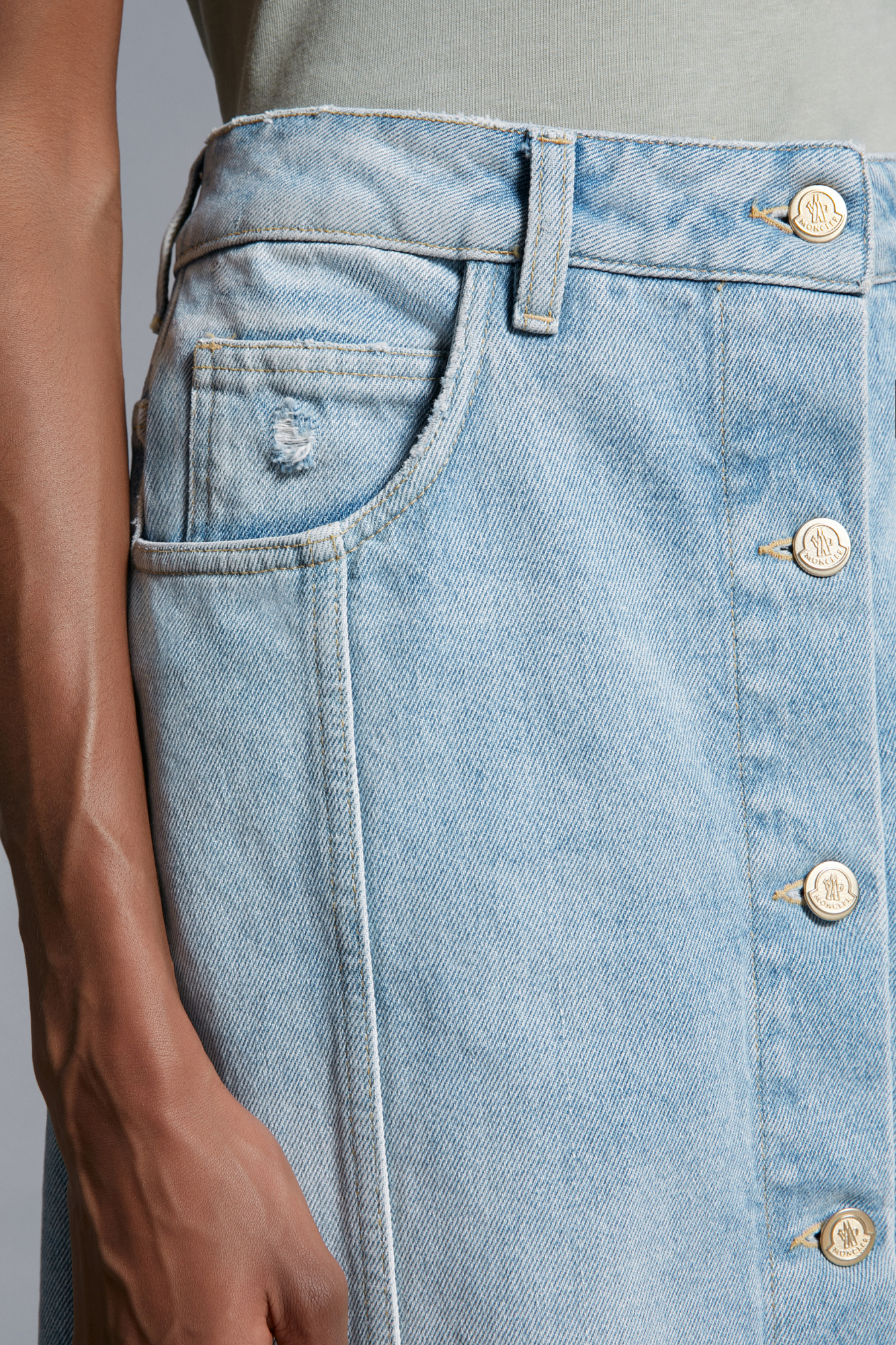 Moncler Jupe Midi En Denim In Blue