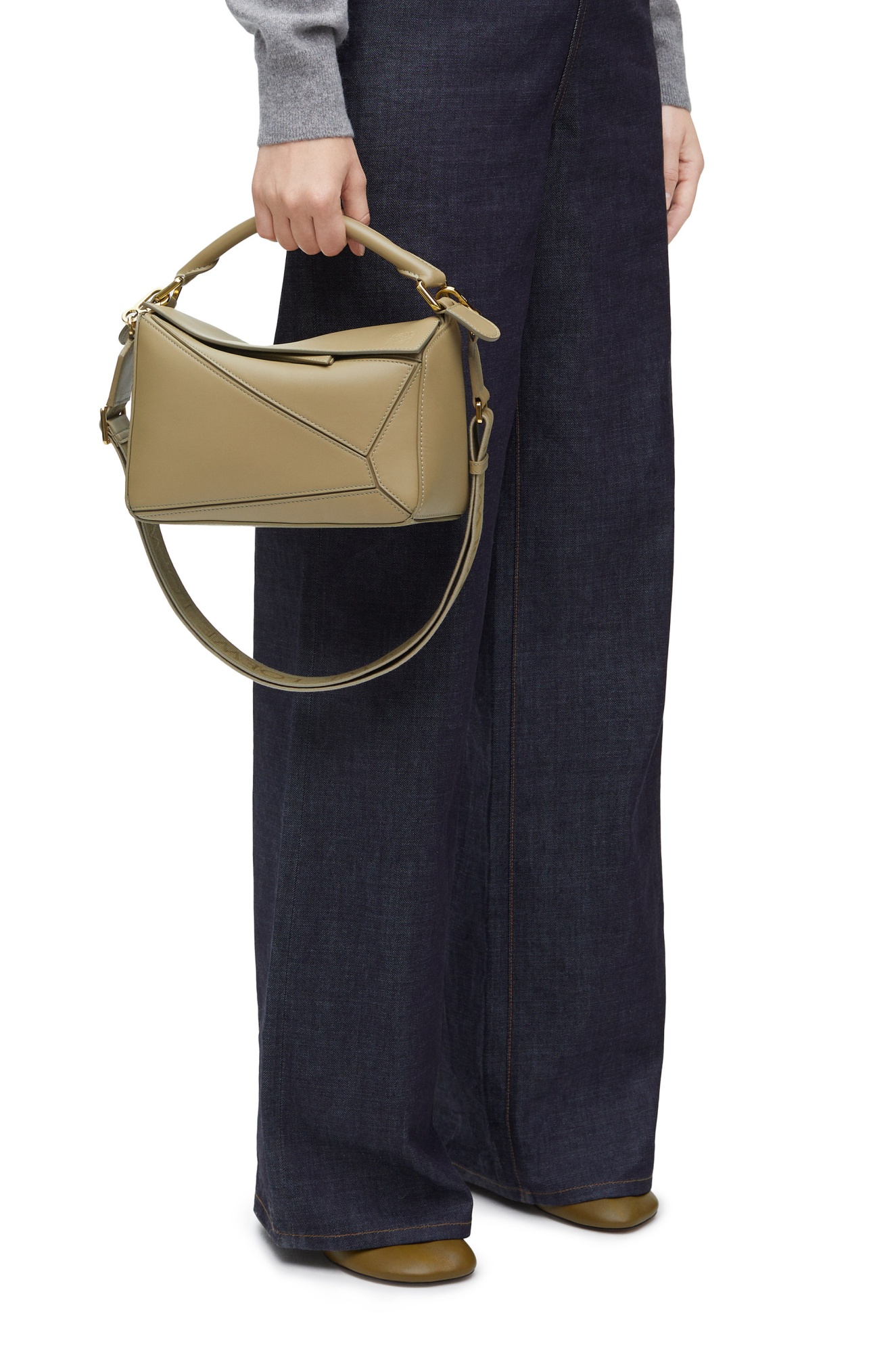Loewe Puzzle Small Leather Tote Bag In Green