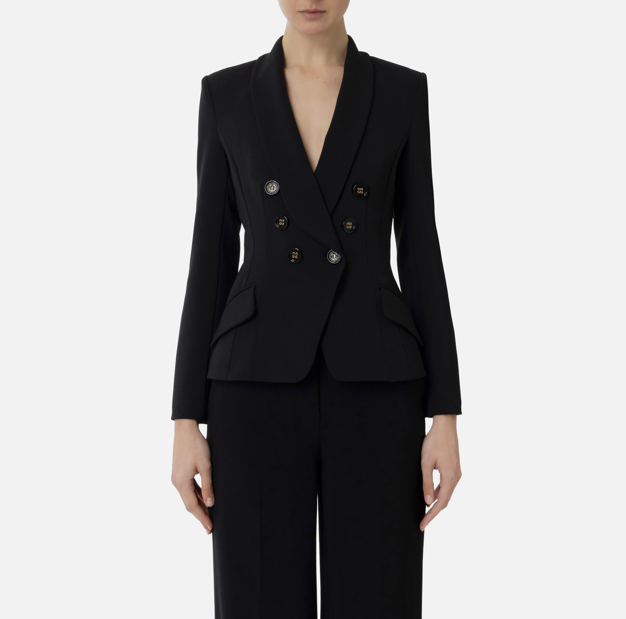Elisabetta Franchi Women's Double-breasted Crepe Jacket With Shawl Lapels In Black