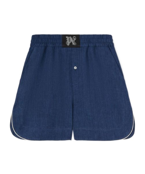 Palm Angels Monogram Patch Elastic Waist Boxer Shorts In Blue