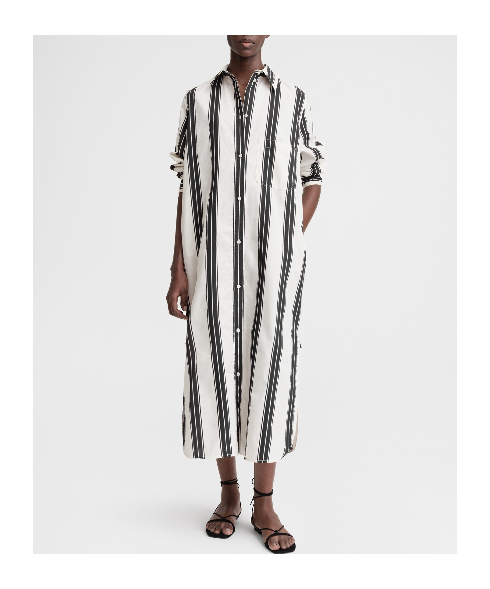 Totême Toteme Jacquard Stripe Long Sleeve Midi Shirtdress In White