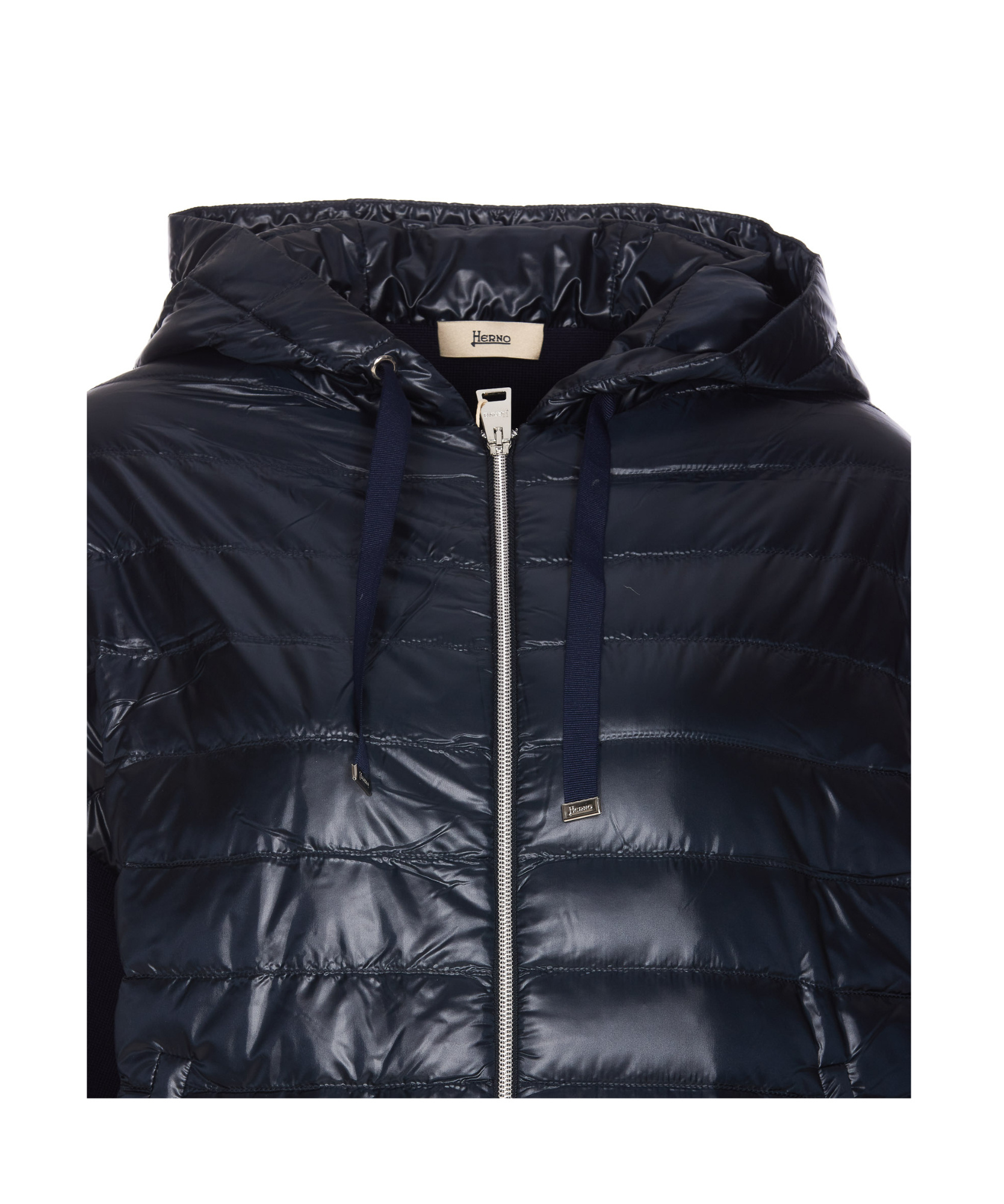 Herno Knitted-panels Hooded Puffer Jacket In Black