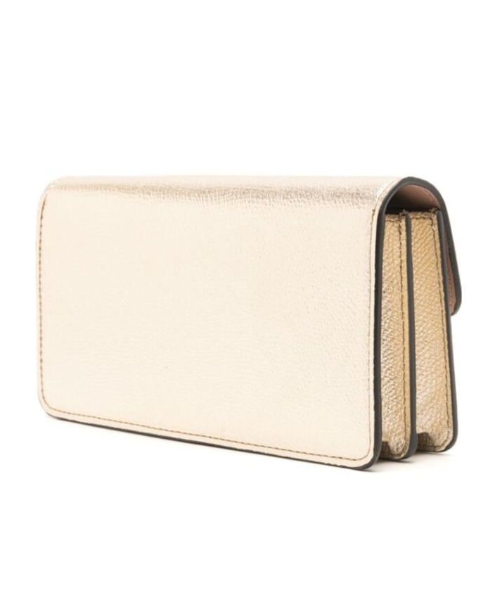 Valentino Vlogo Signature Metallic Leather Wallet On Chain In Nude