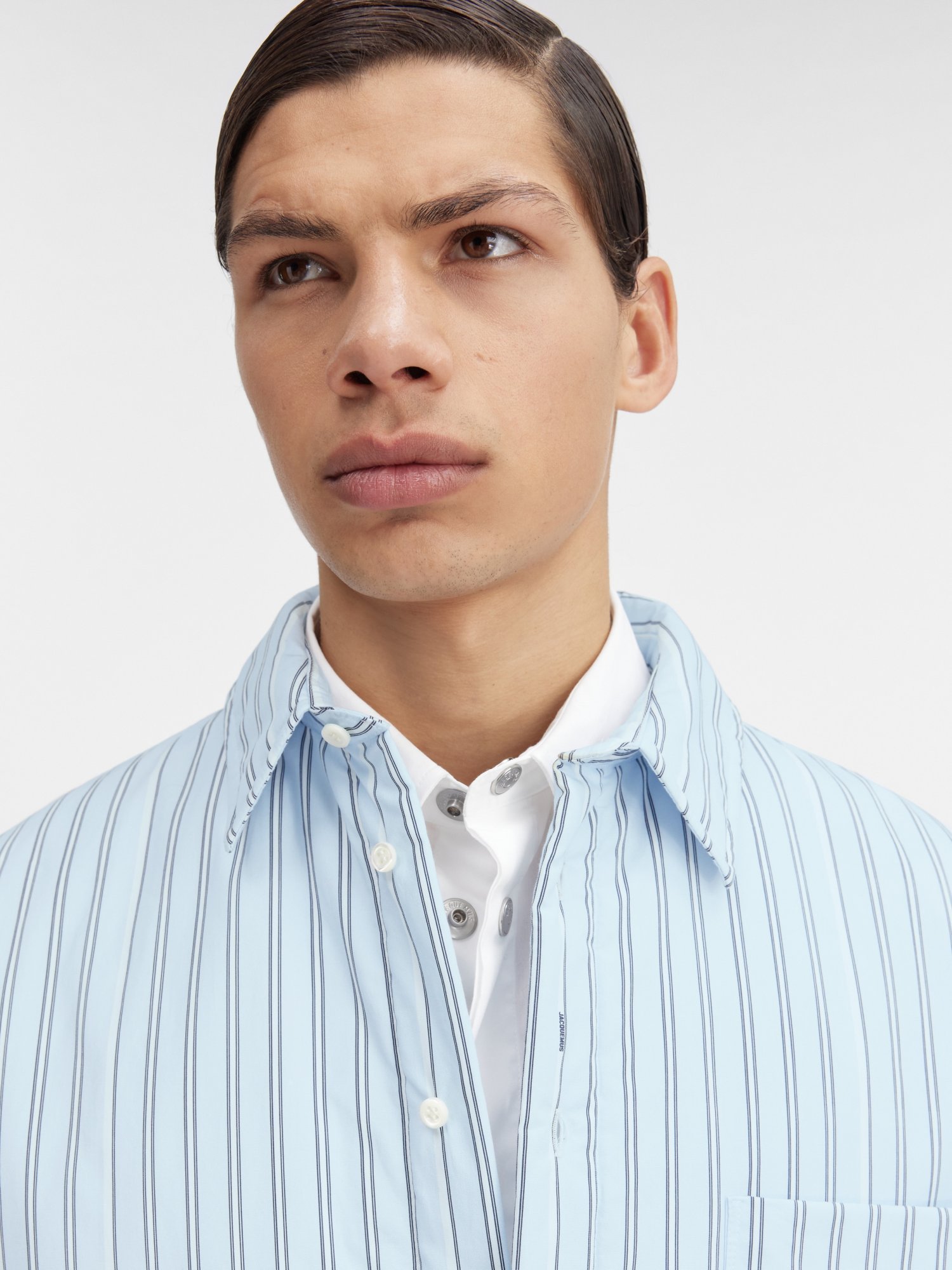 Jacquemus Striped Collared Long-sleeve Shirt In Blue