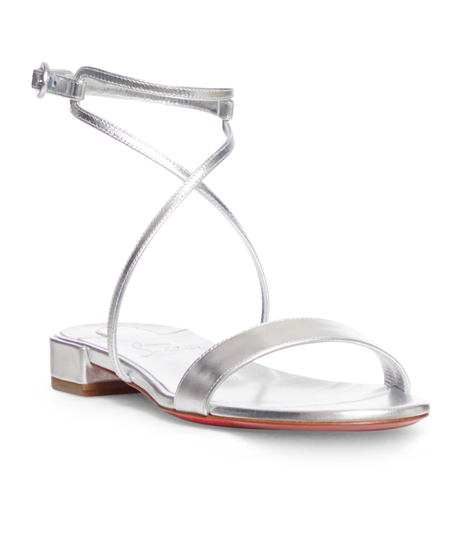Christian Louboutin Miss Choca Ankle Strapped Metallic Sandals In White