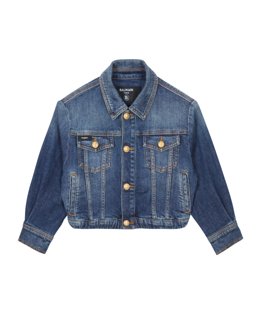 Balmain Embossed-button Cropped Jacket In Blue