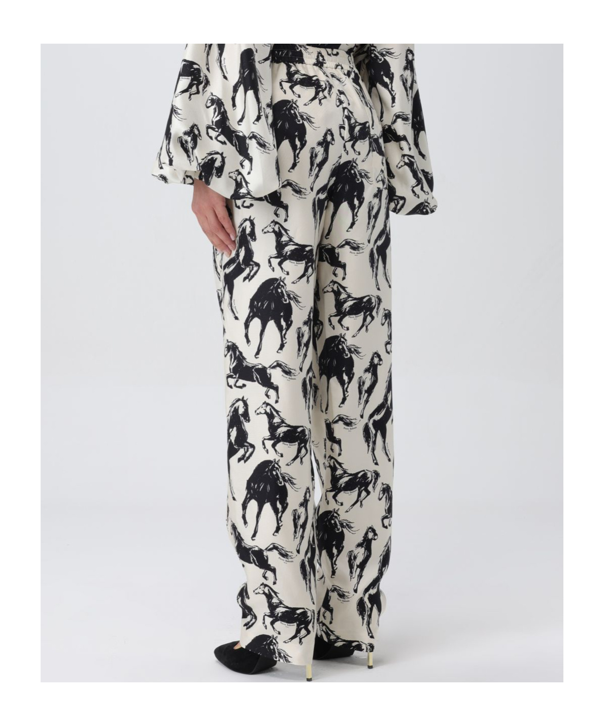 BALMAIN HORSE-PRINT SILK TAPERED TROUSERS 