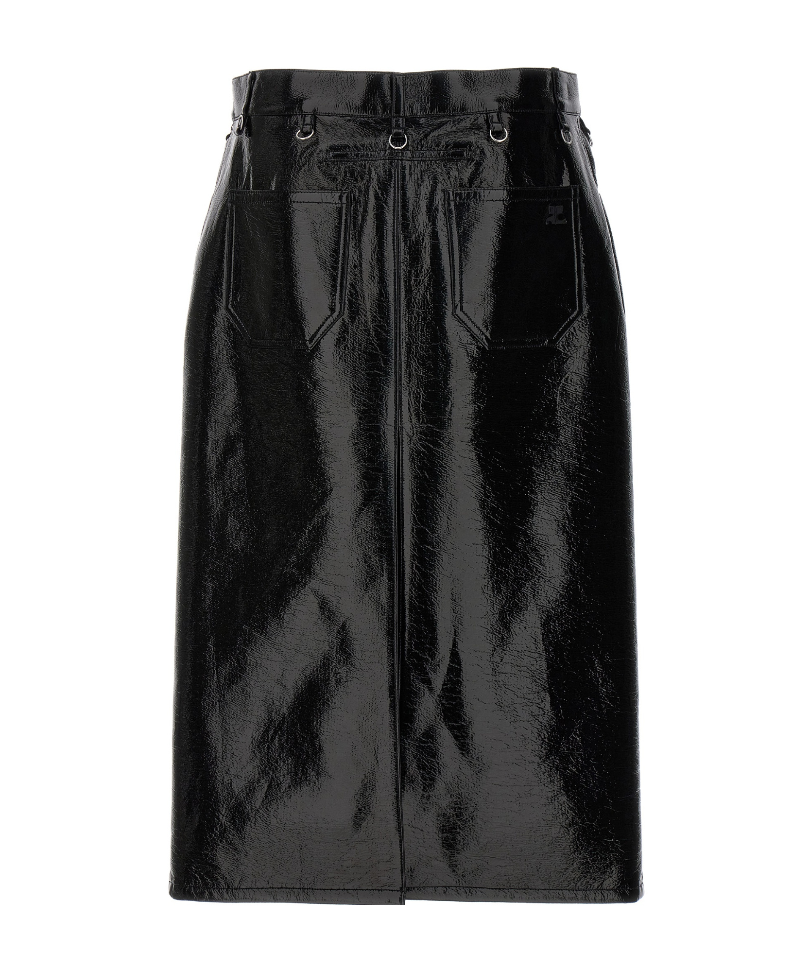 Courrèges Multiflex Patent-finish Midi Skirt In Black