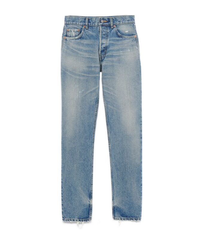 Saint Laurent Stonewashed Distressed Straight Jeans In Blue