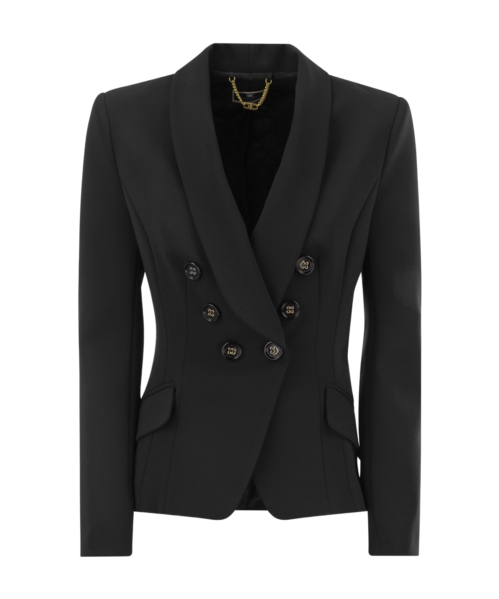 Elisabetta Franchi Women's Double-breasted Crepe Jacket With Shawl Lapels In Black