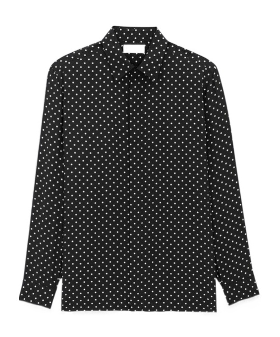 Saint Laurent Shirt In Dotted Shiny And Matte Silk In Black