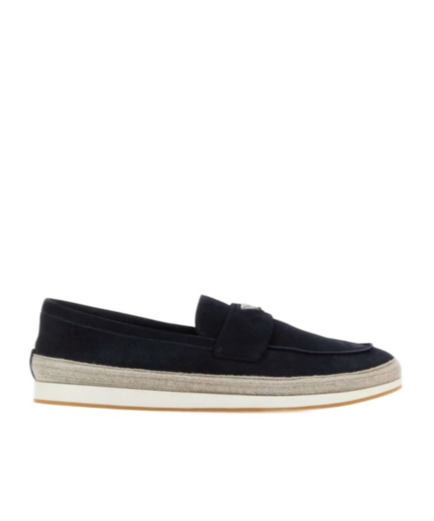 Prada Black Leather Loafers With Contrasting Sole In Blue