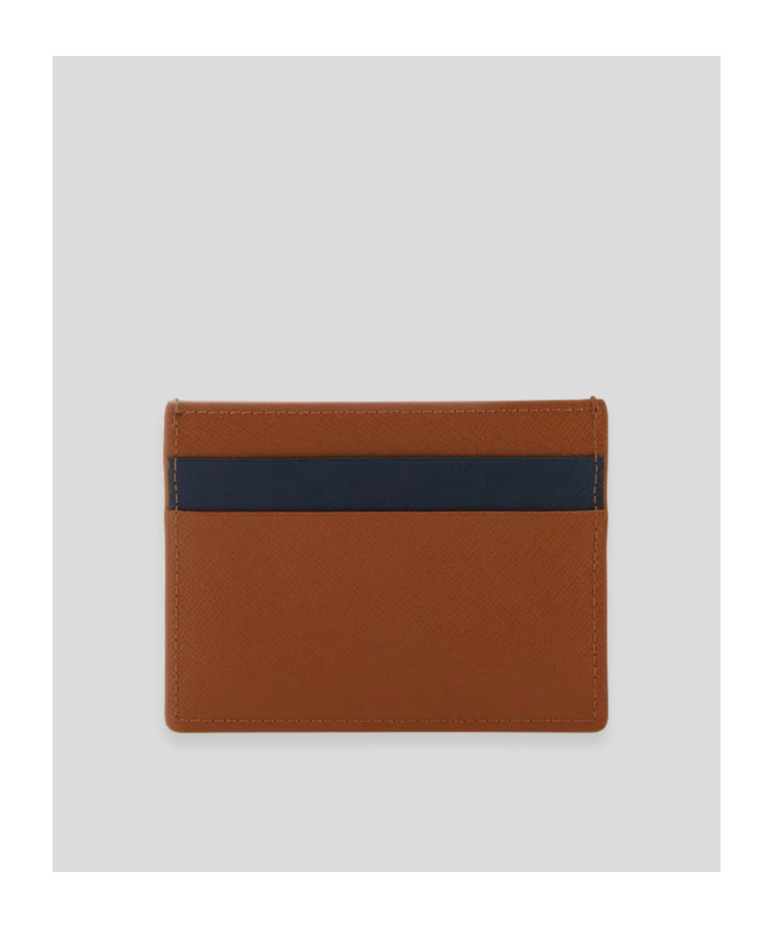 Marni Saffiano Leather Color Block Cardholder In Brown
