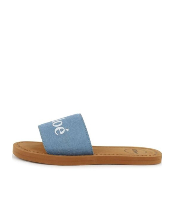 CHLOÉ CHLOÉ KIDS AQUA LOGO-PRINTED OPEN-TOE SLIDES