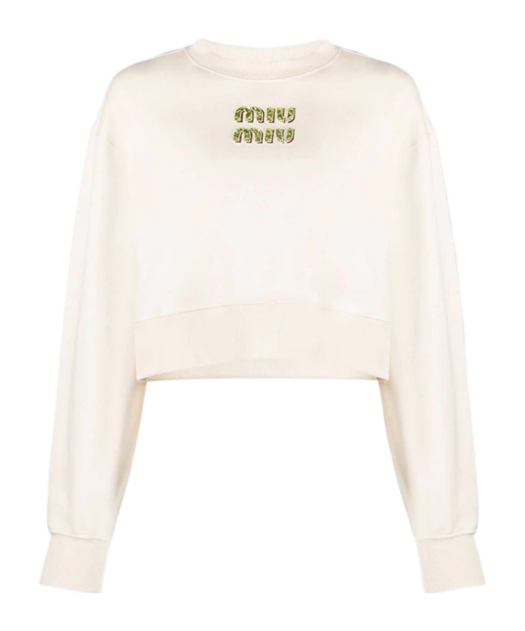 Miu Miu Round Collar Long Sleeve Sweater In White