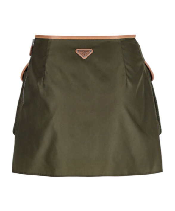 Prada Womens Green Re-nylon Patch-pocket Mid-rise Recycled-nylon And Leather Mini Skirt In Brown