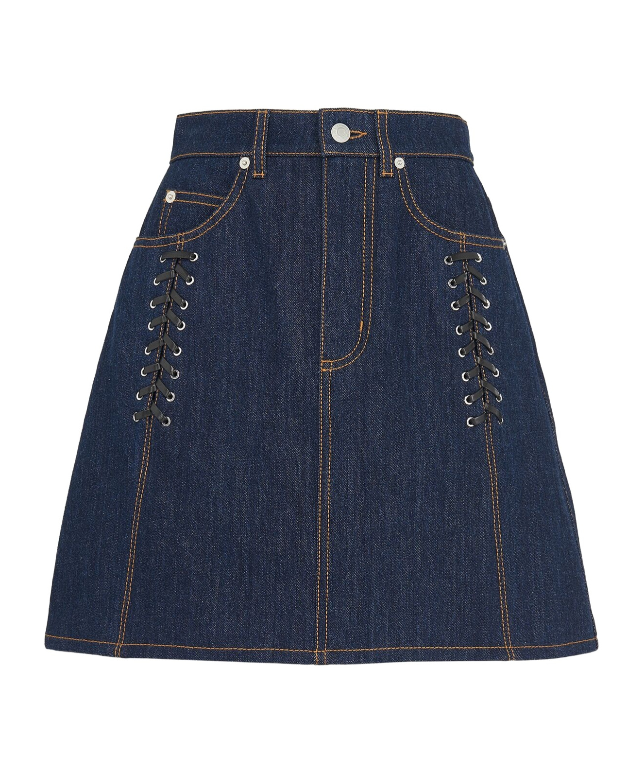 Alexander Mcqueen Lace-detail Denim Miniskirt In Blue