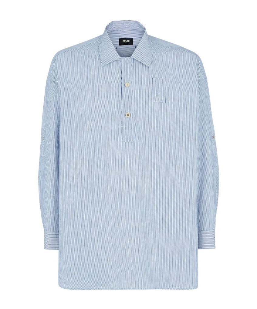 Fendi Striped Cotton Polo Shirt In Blue