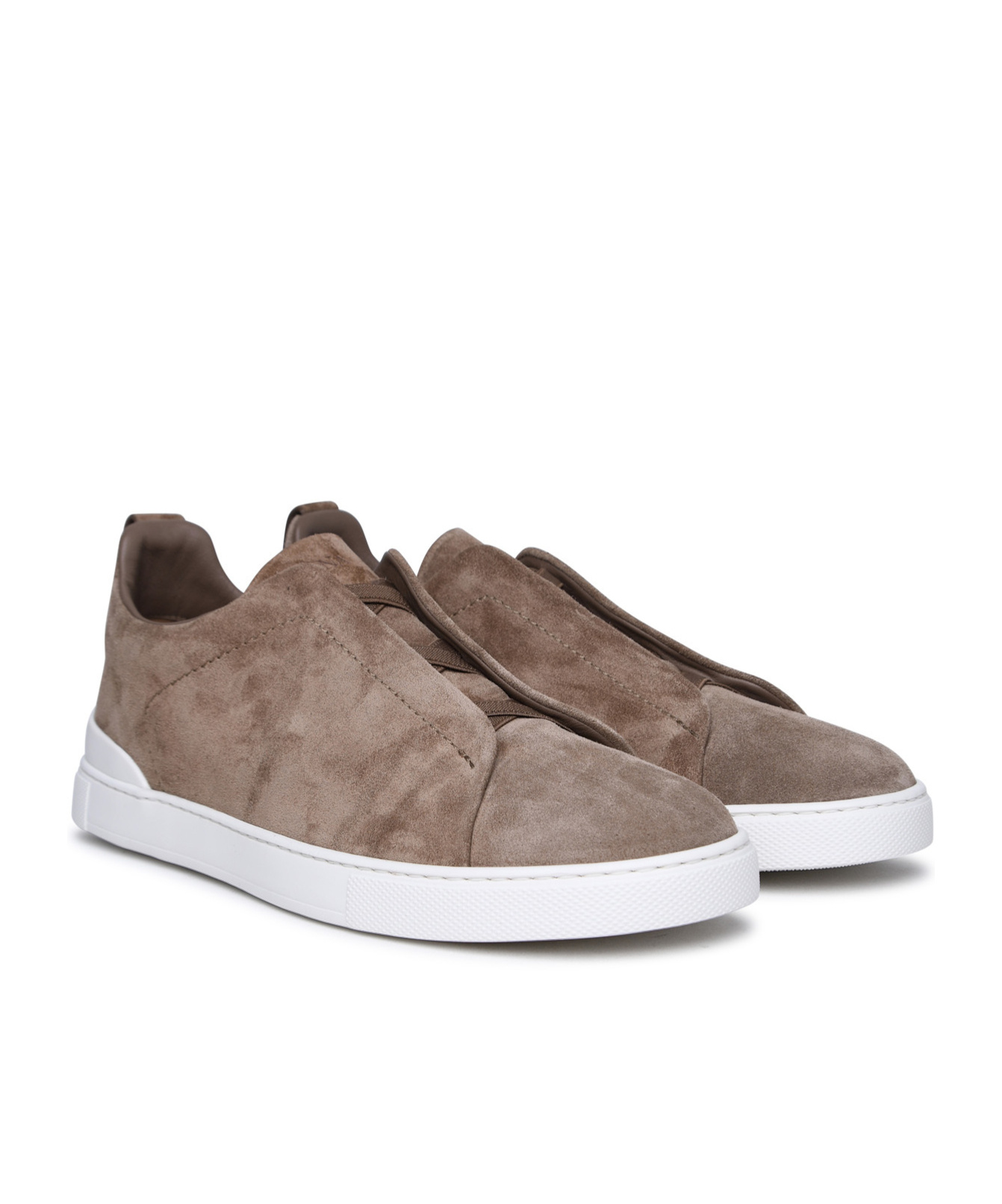 Zegna Man Cappuccino Suede Triple Stitch Slip Ons In Multi