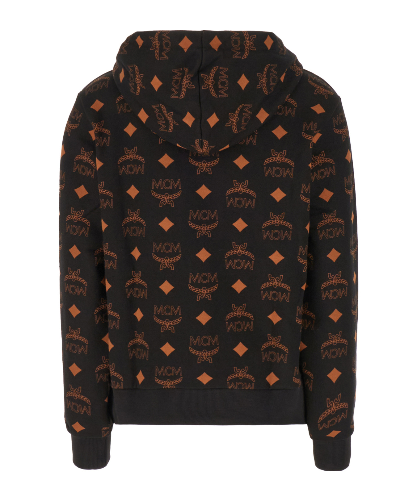 Shop Mcm Monogram Drawstring Hoodie In Black