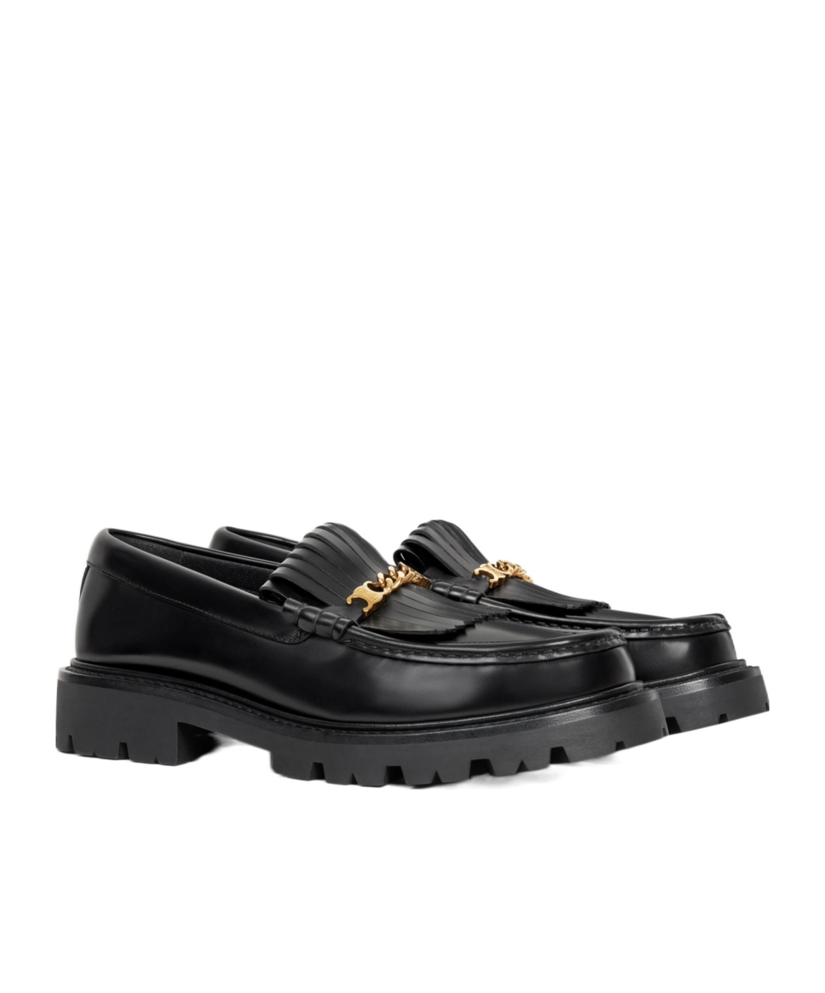 Celine Margaret Loafer With Triomphe Chain In Shiny Bull In Black