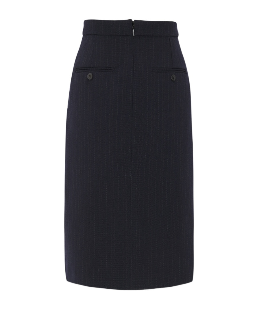 Saint Laurent Striped-wool Pencil Skirt In Blue