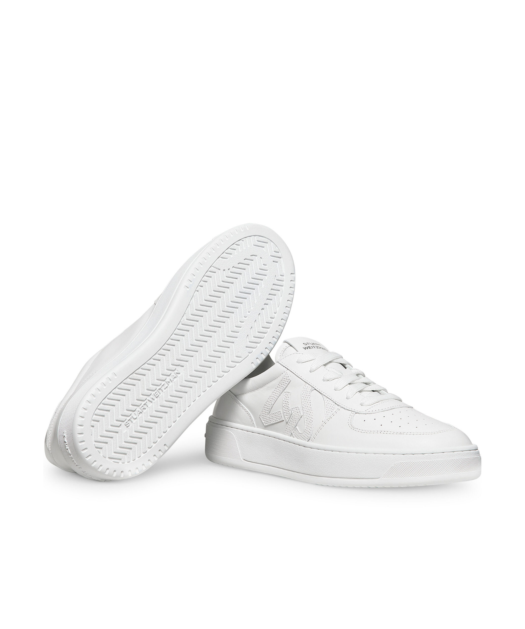 Stuart Weitzman Courtside Monogram Leather Sneakers In White