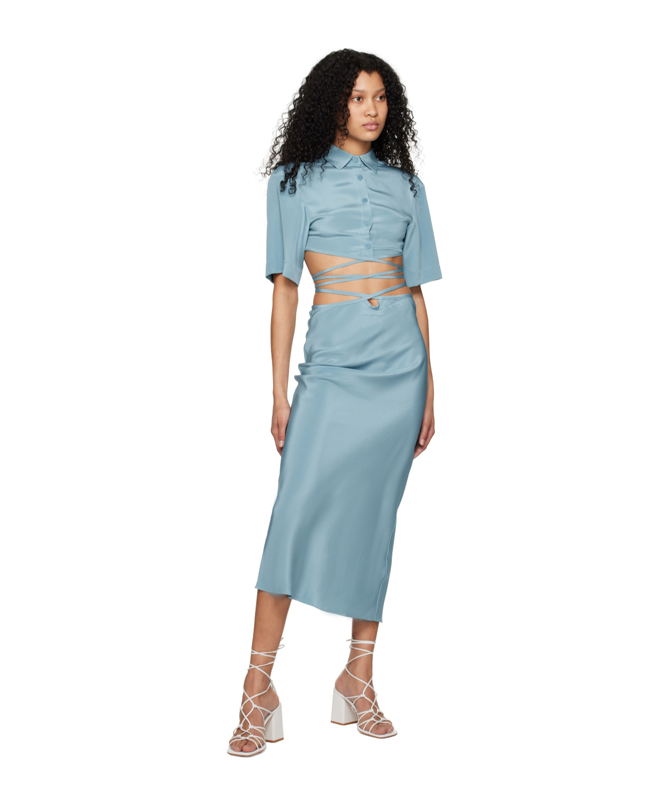 Christopher Esber Blue Crop Tie Shirt In Blue