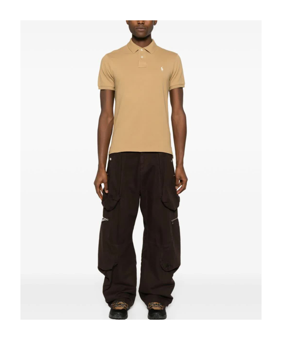 Polo Ralph Lauren Short Sleeve Polo With Contrast Logo In Nude