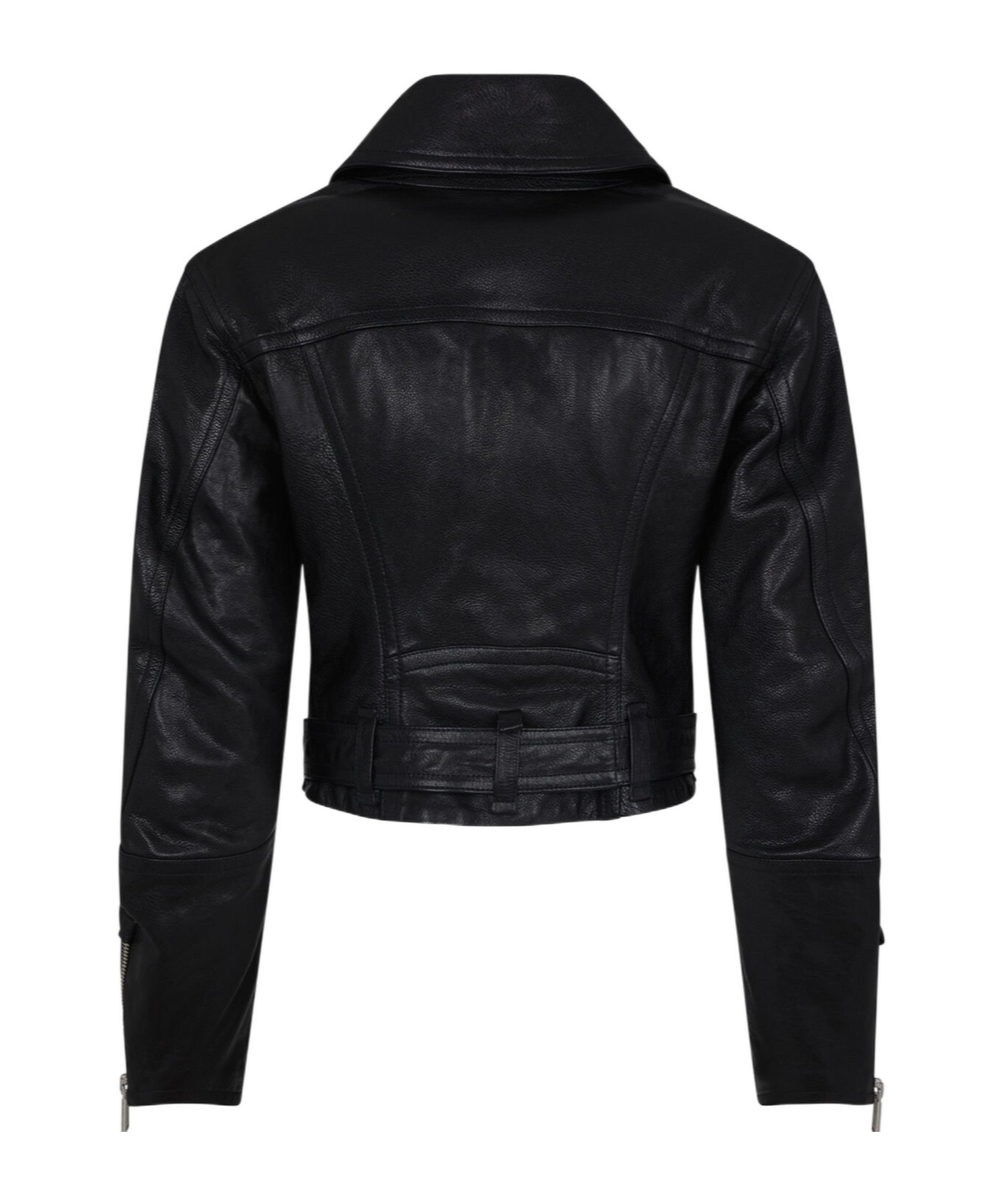 Dsquared2 Cropped Leather Biker Jacket In Black