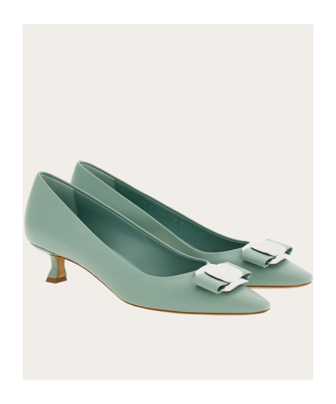 Ferragamo Zelma Pointed Toe Kitten Heel Pumps In Green