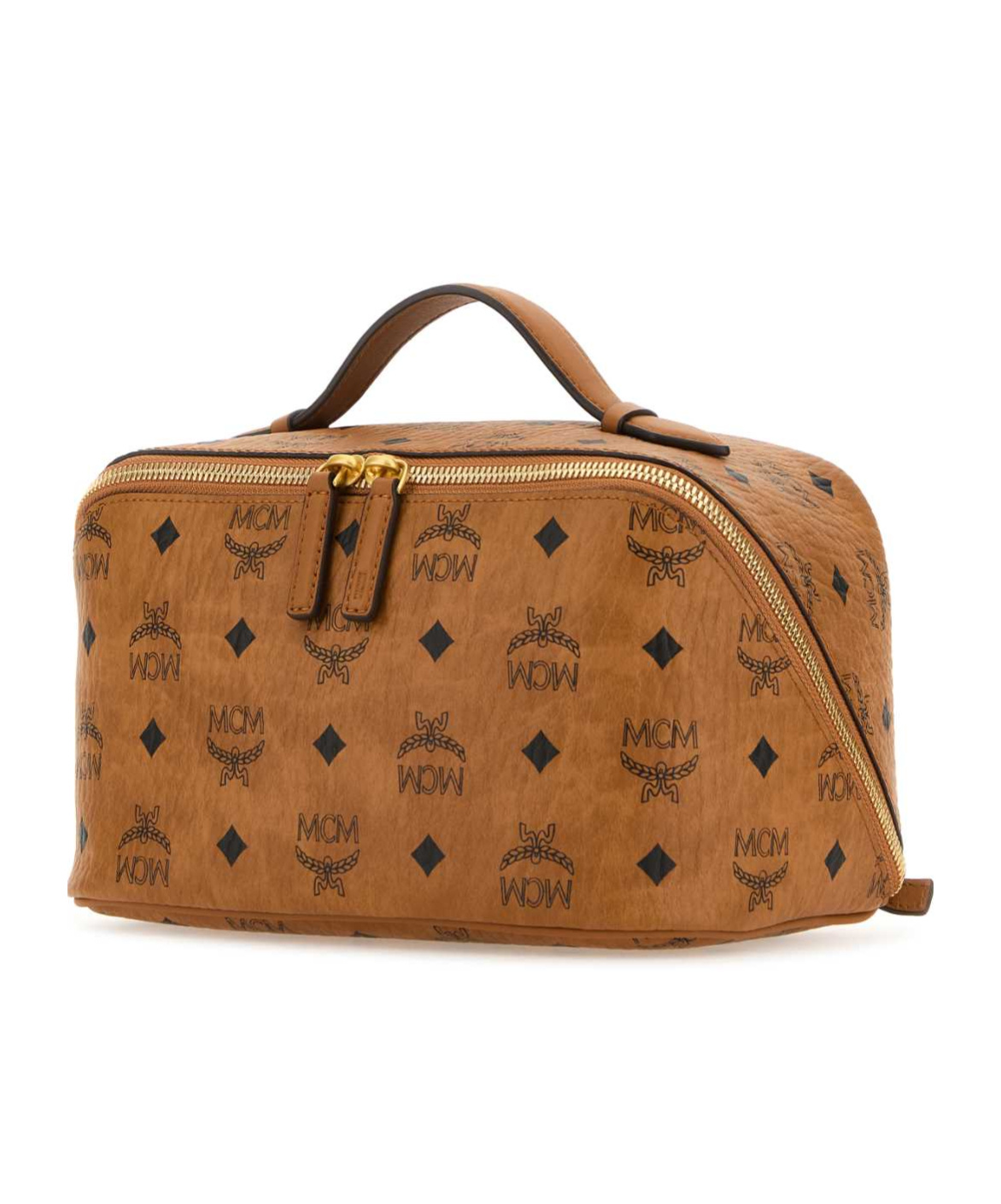 Mcm Ottomar Logo Printed Medium Wash Bag In Brown