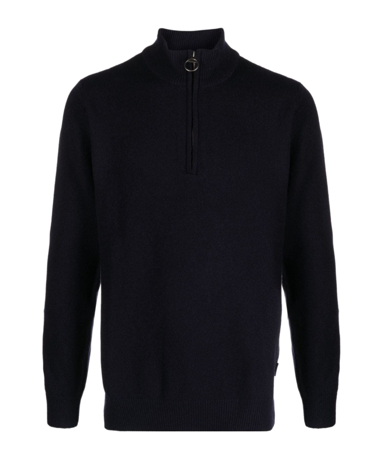 Barbour Ribbed Knit Half-zip Sweater With Classic Funnel Neck And Elbow Patches In Black