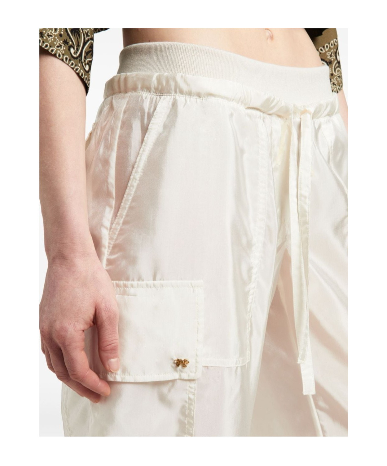 Palm Angels High-shine Satin Parachute Trousers In White