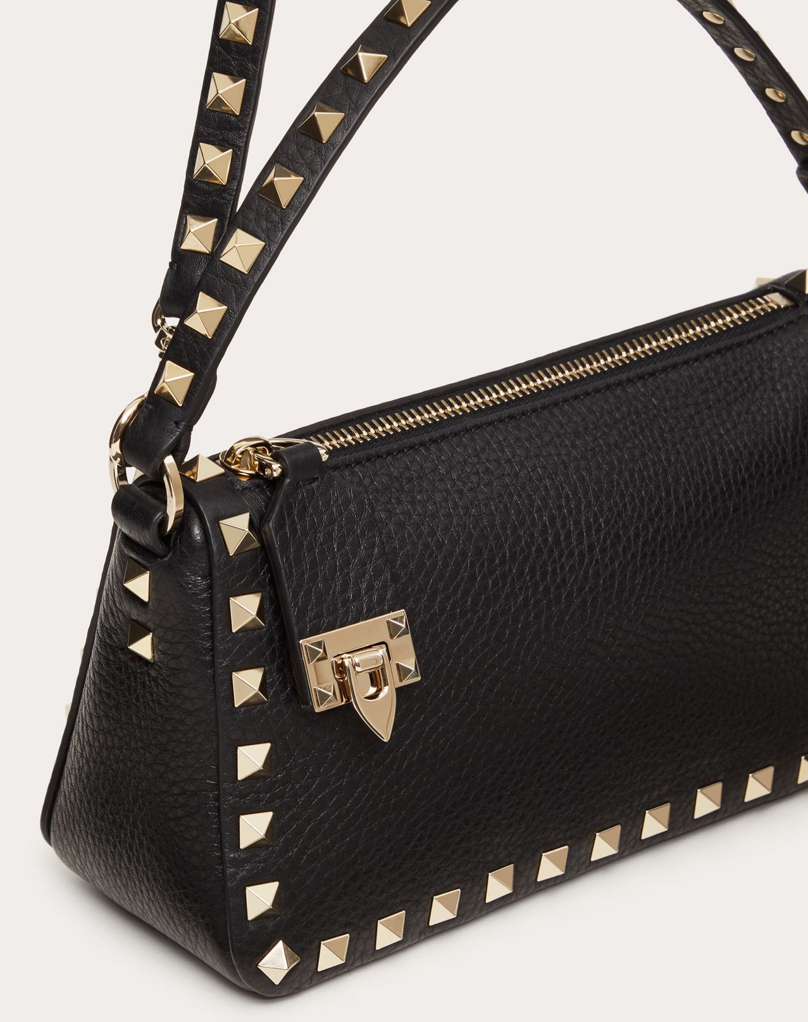 Valentino Small Rockstud Shoulder Bag In Grained Calfskin In Black