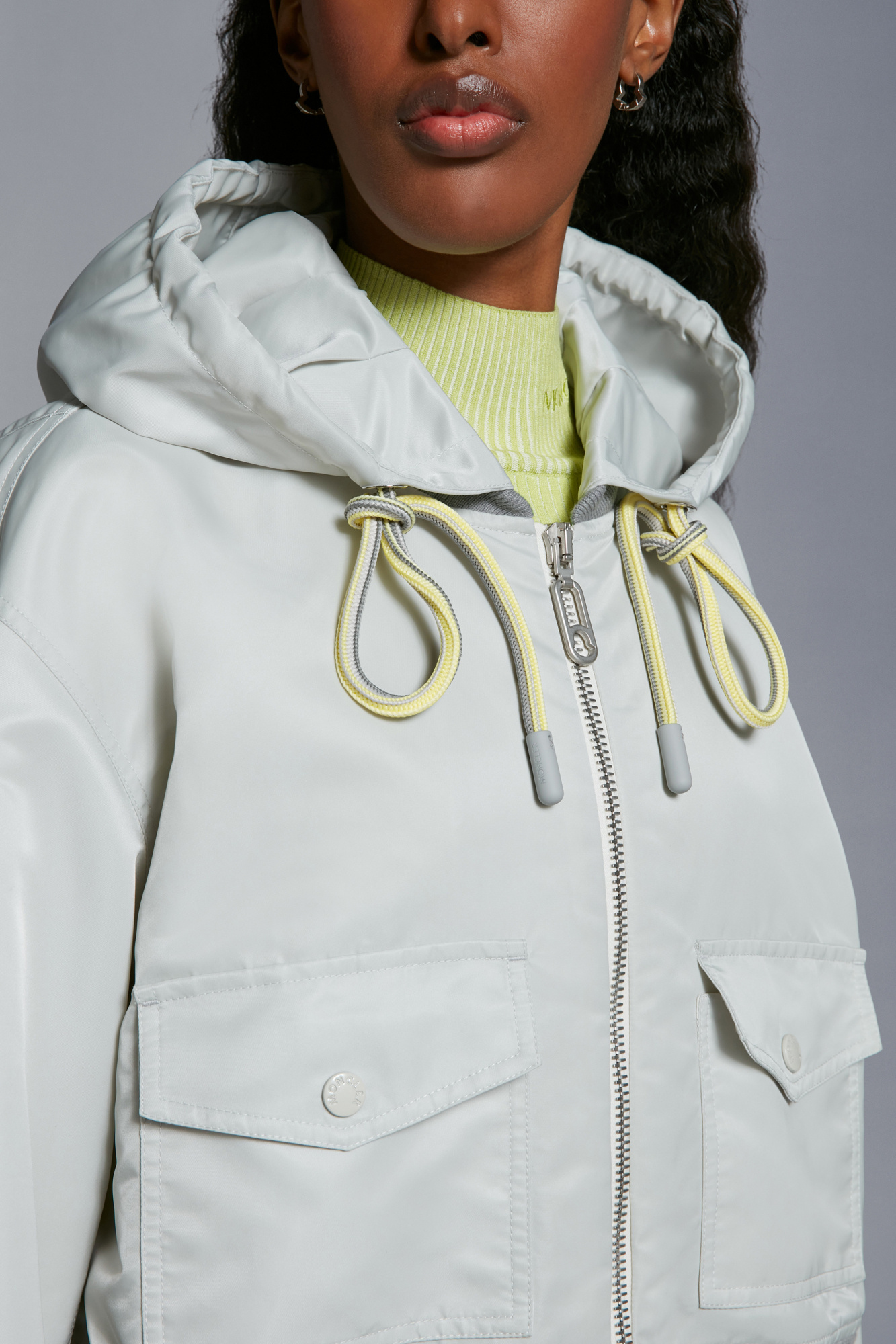 Moncler Briseo Satin Bomber Jacket In Gray