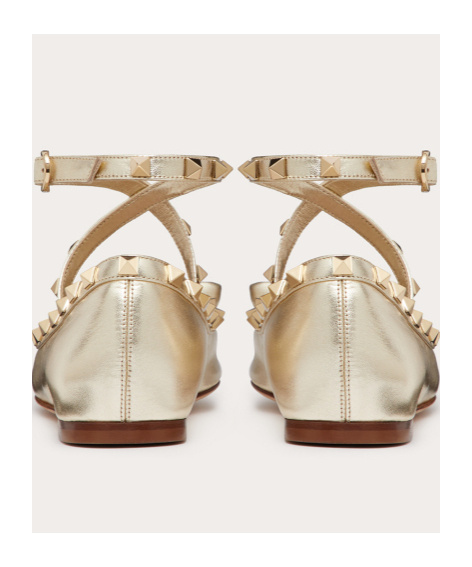 Shop Valentino Rockstud Laminated Nappa Leather Ballerina In Nude