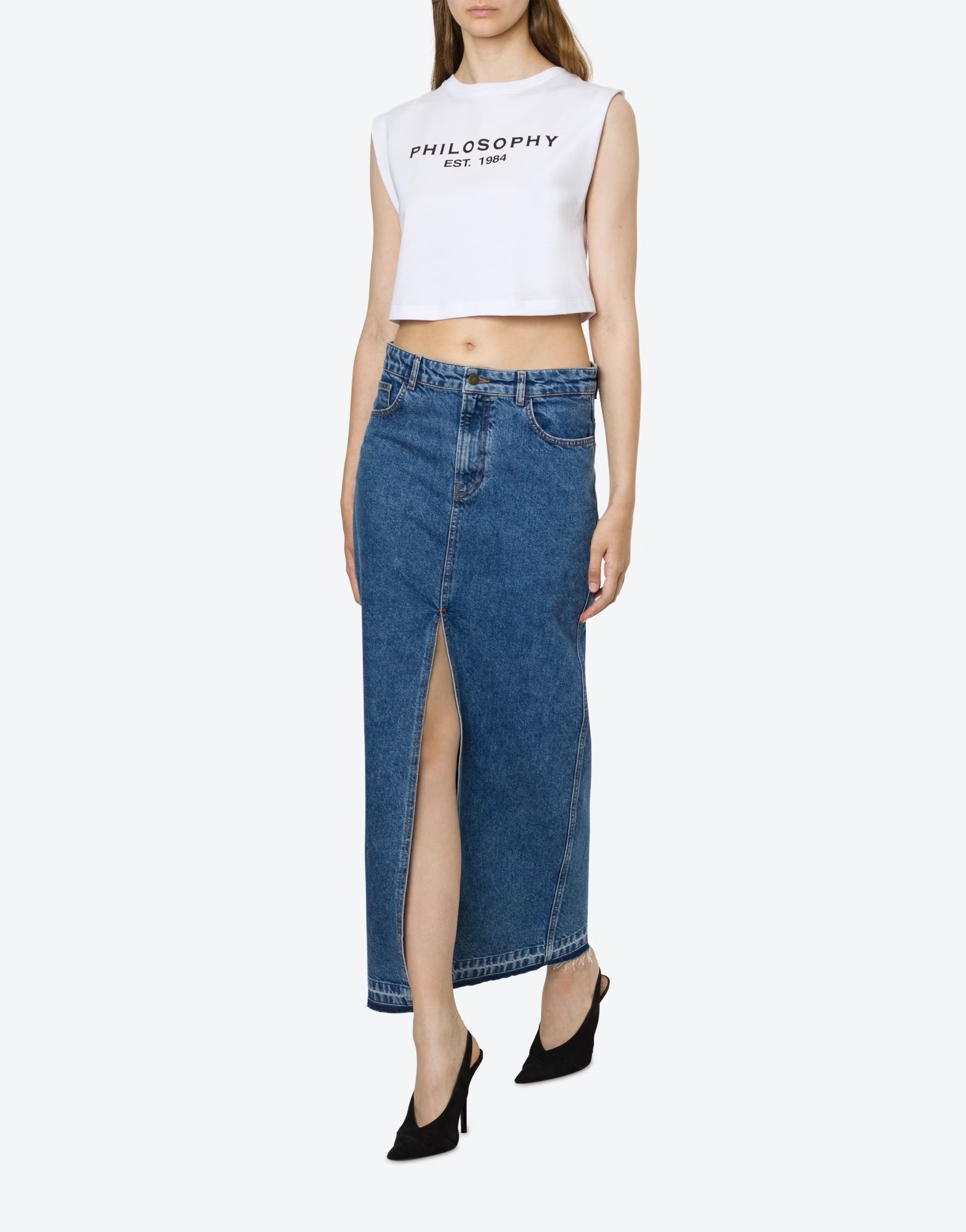 Philosophy Di Lorenzo Serafini Mid-rise Denim Maxi Skirt In Blue