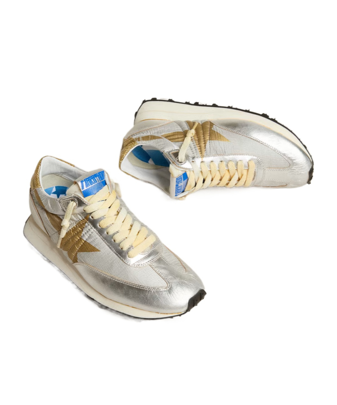 Golden Goose Marathon Sneakers With Silver Ripstop Nylon Upper And Gold Star Shoes In White
