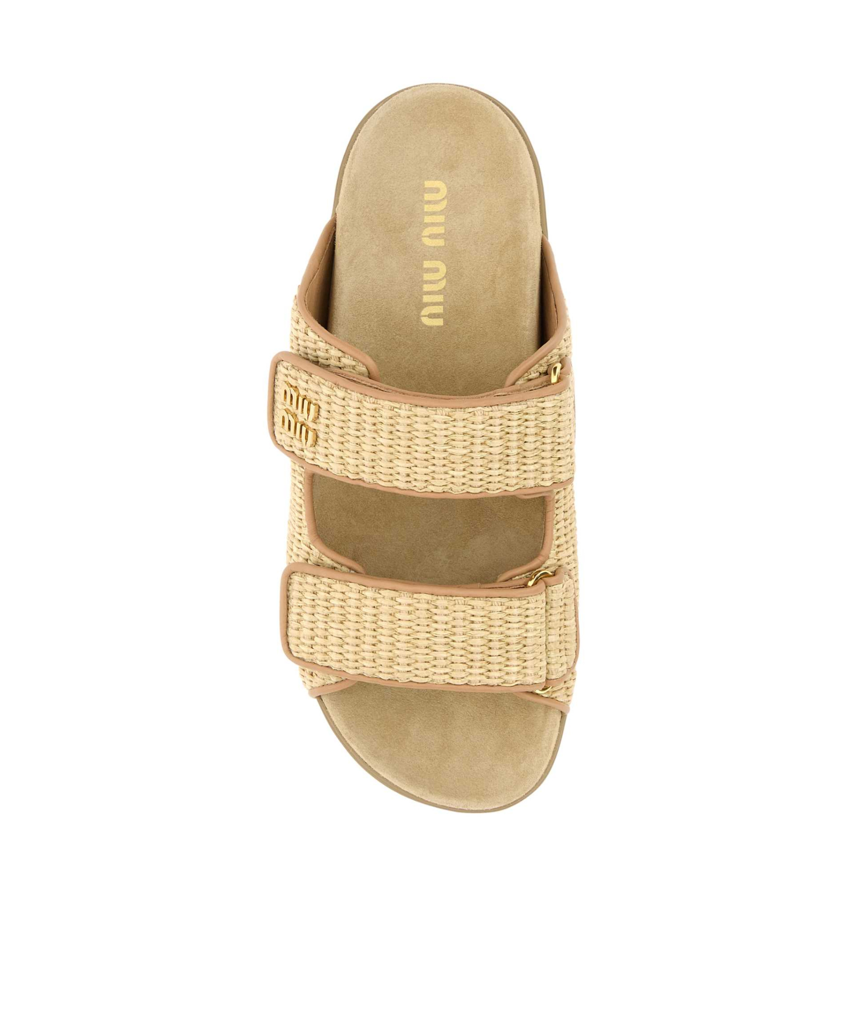 Miu Miu Raffia-effect Woven Fabric Slides In Nude