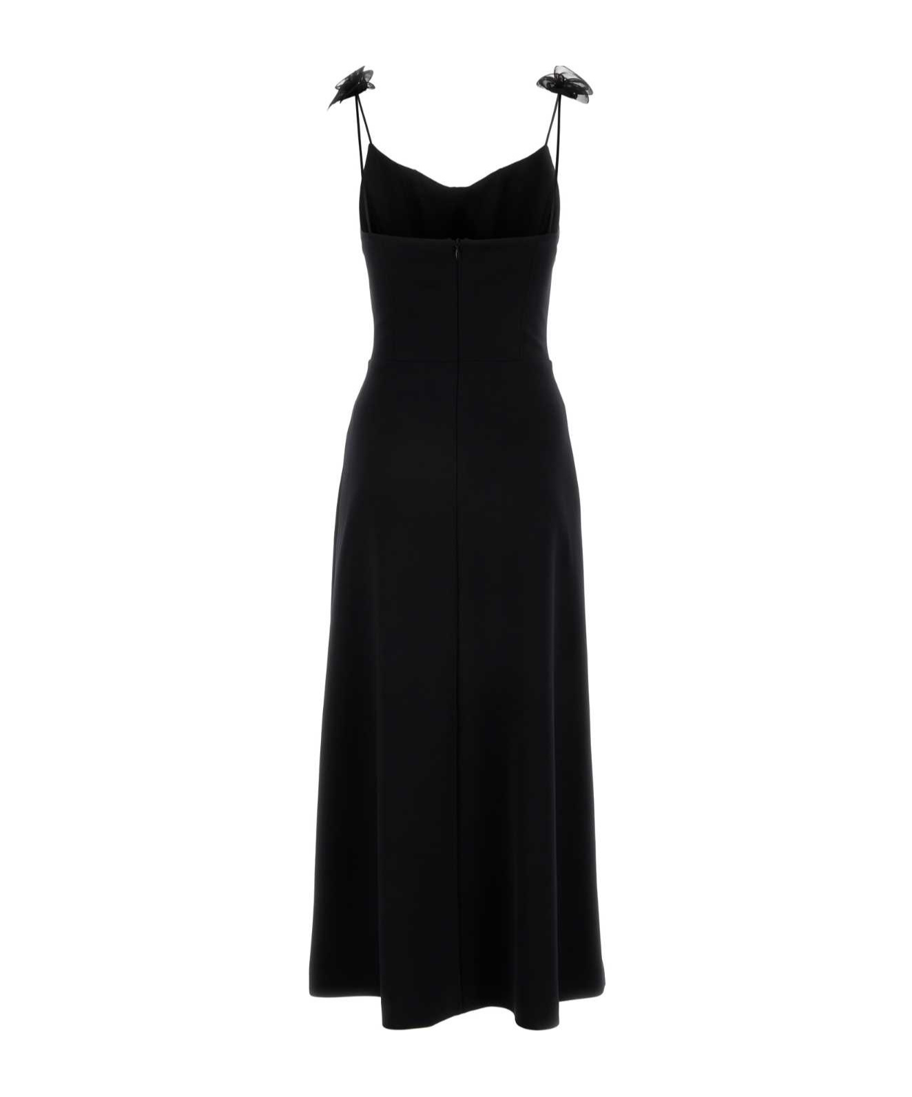 Magda Butrym Nylon Dress With Round Neckline And Floral Embellishments In Black