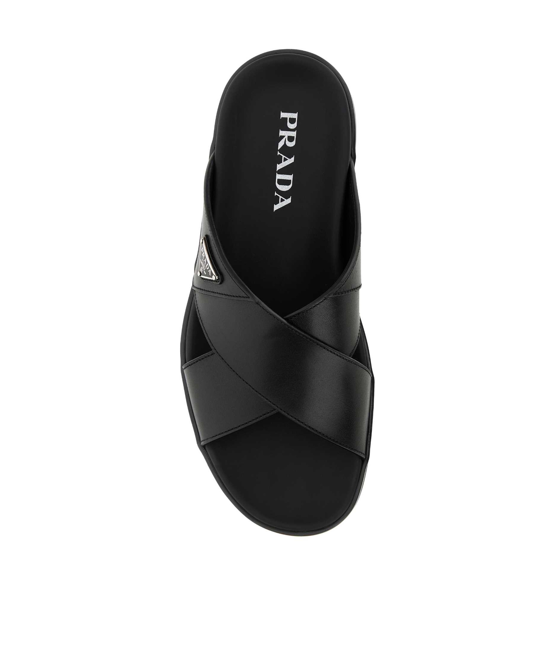 Prada Spazzolato Slide Sandal In Black
