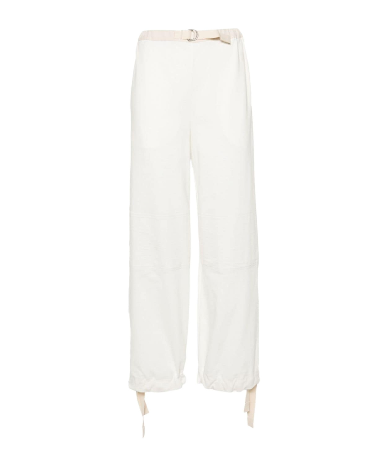 Jil Sander Belted Cotton Trousers In White