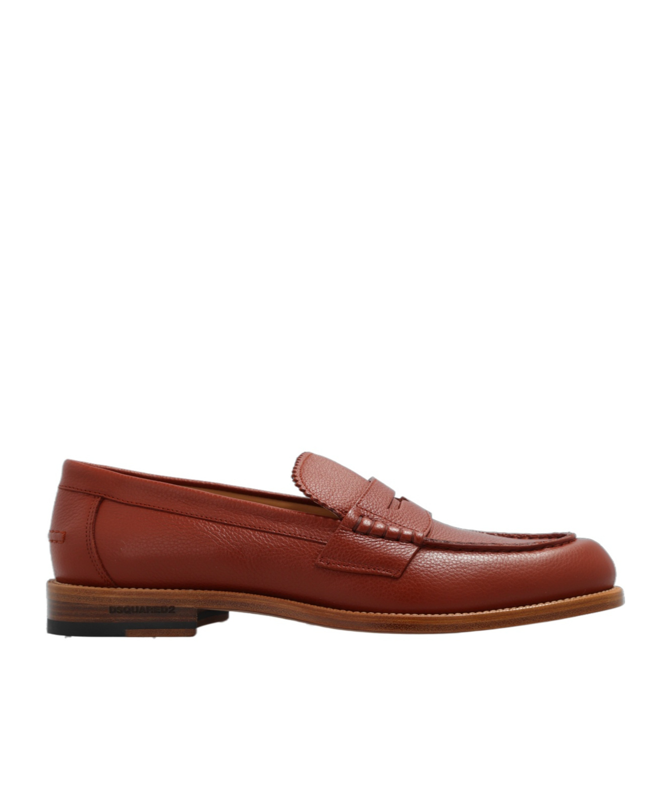 Dsquared2 Pebbled Leather Penny Loafers In Brown