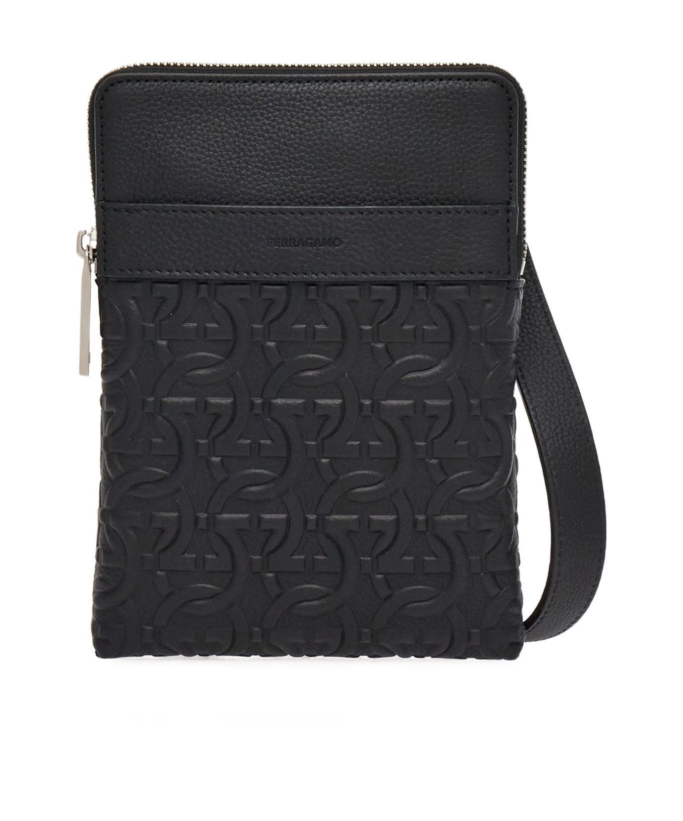 Ferragamo Gancini Zipper Shoulder Bag In Black