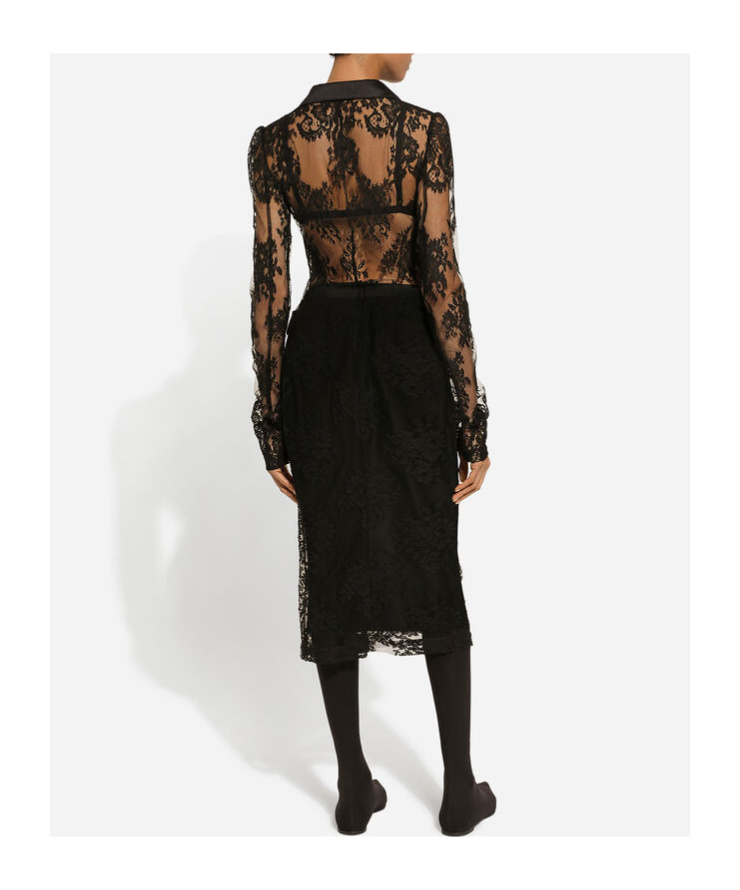 Dolce & Gabbana Tulle Sheer Midi Skirt In Black