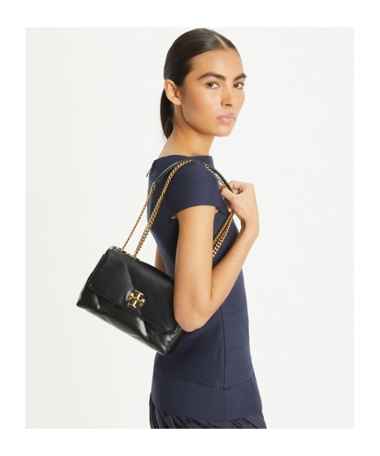 Tory Burch Small Kira Diamond Quilted Convertible Leather Shoulder Bag In Black