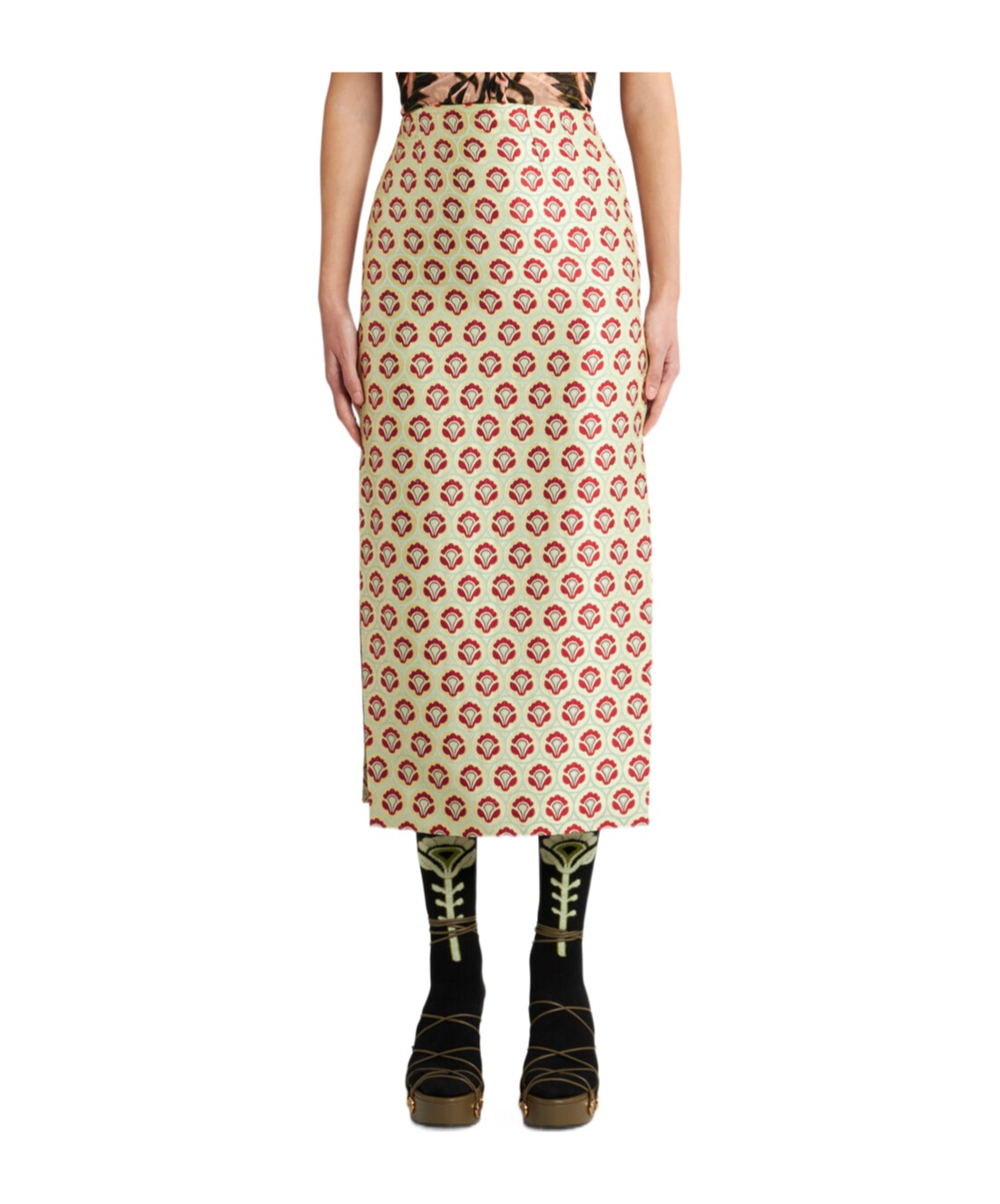 Shop Etro Shiny Jacquard Pencil Skirt In Nude