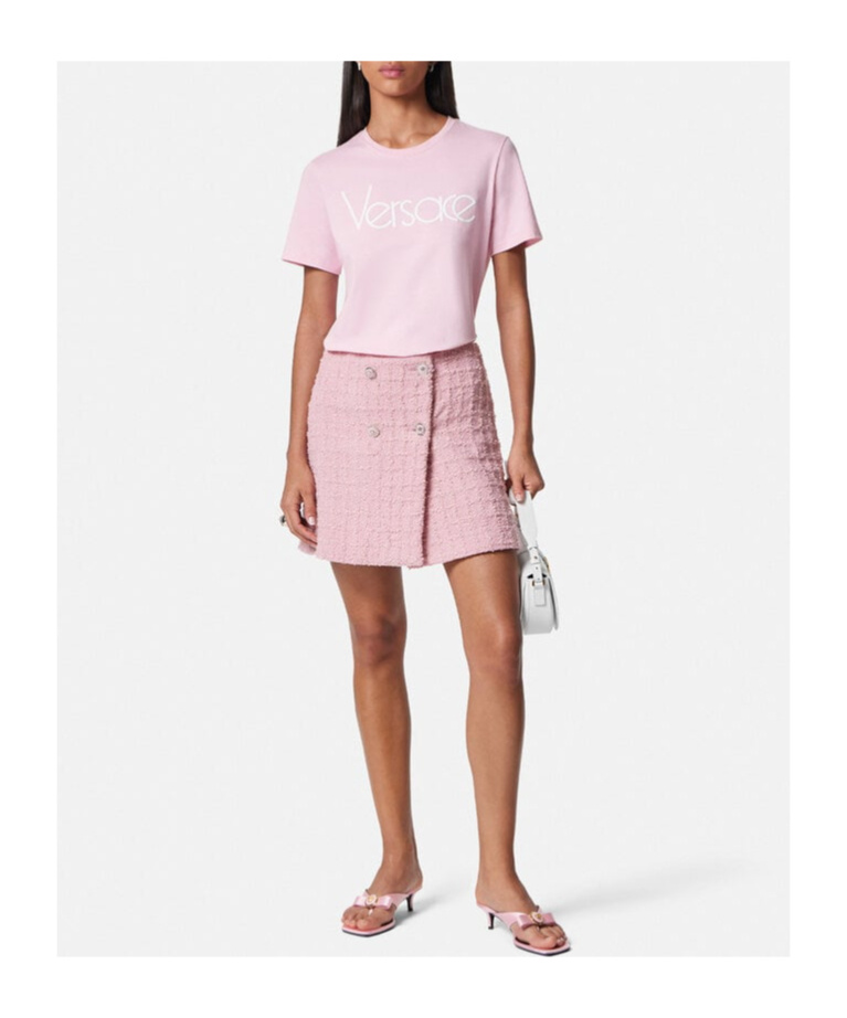 Versace Logo-embroidered Short-sleeved T-shirt In Pink